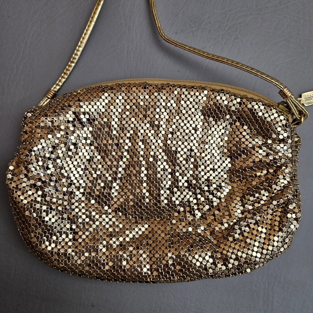 Whiting and Davis International Gold Metal Mesh Crossbody Evening Bag - Picture 3 of 12
